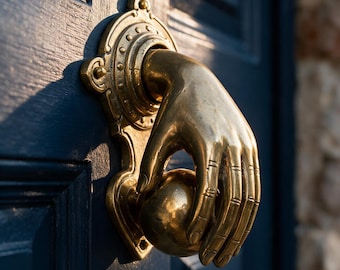 Brass Door Knocker  - Hand Luxury Knocker Door Bell Vintage Entry Hardware Housewarming Gift for Home Front Door
