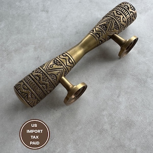 Brass Door Handle Carved Vintage Pull Antique Style Cabinet Handle Textured Brass Hardware Boho Rustic Decor Statement Gift Idea
