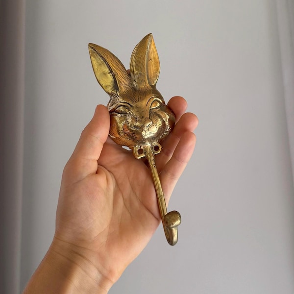 Brass bunny hook Rabbit wall hook Vintage home decor Easter gift Farmhouse wall decor Bunny decor Brass hanger Brass hook