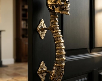 Brass Skull Door Handle, Gothic hanger Luxury door pull, gift for doctor