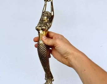 Mermaid Door Handle Brass Pull in Gold Vintage decor Antique decor Whimsical Home Decor Housewarming gift