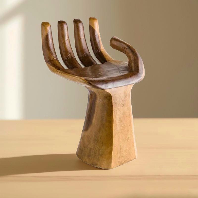 Hand-Shaped Wooden Chair Open Palm or Mudra Design, 90cm Statement Chair Artistic Furniture Unique Boho Decor, Spiritual Accent Seat