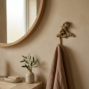 Wandhaken „Affe“ aus Messing, Vintage-Wandhaken mit Tiermotiven, dekorativer Messinghaken, Dschungel-Dekoration, Geschenk für Hausbesitzer