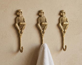 Brass Monkey Wall Hook Whimsical Home Decor Vintage Animal Wall Hook for Keys Towels, Bathroom Hook New home gift Homeowner gift