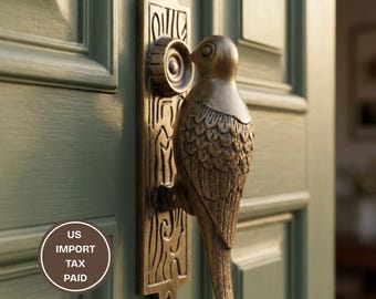 Brass Bird Door Knocker, Vintage Bird Door Handle, Antique Entry Door Hardware, Whimsical Front Door Decor Gift Housewarming Gift for Home
