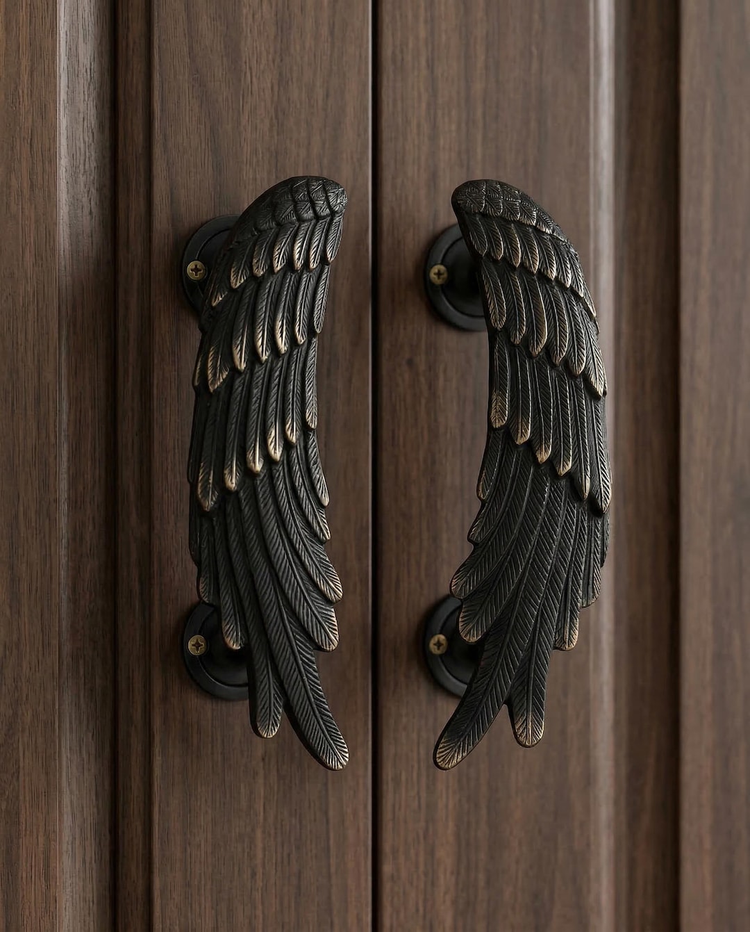 Whimsical Angel Wings Door Handle Set – Brass Pulls for Cabinet or Barn ...