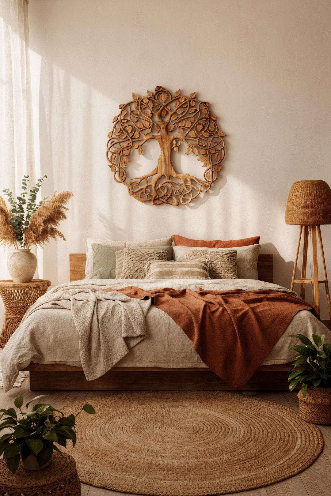 Wooden Tree of Life Wall Art 1m, Large Handcrafted Suar Wood Wall ...