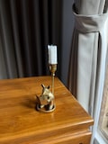 Brass Mouse candleholder Unique Handcrafted Taper Candle Stand with Reading Mouse Figurine, Whimsical Candleholder Vintage Home Decor product logo