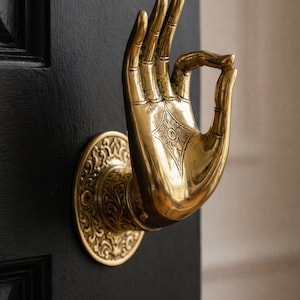 Balinese Brass Mudra Hand Hook – Vintage Buddha Wall Decor Entryway & Bathroom Hardware, Antique Style Housewarming Gifts