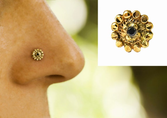 Buy 18k Solid Black PVD Coating Nose Rings Clear Diamond Nose Stud Online  in India - Etsy
