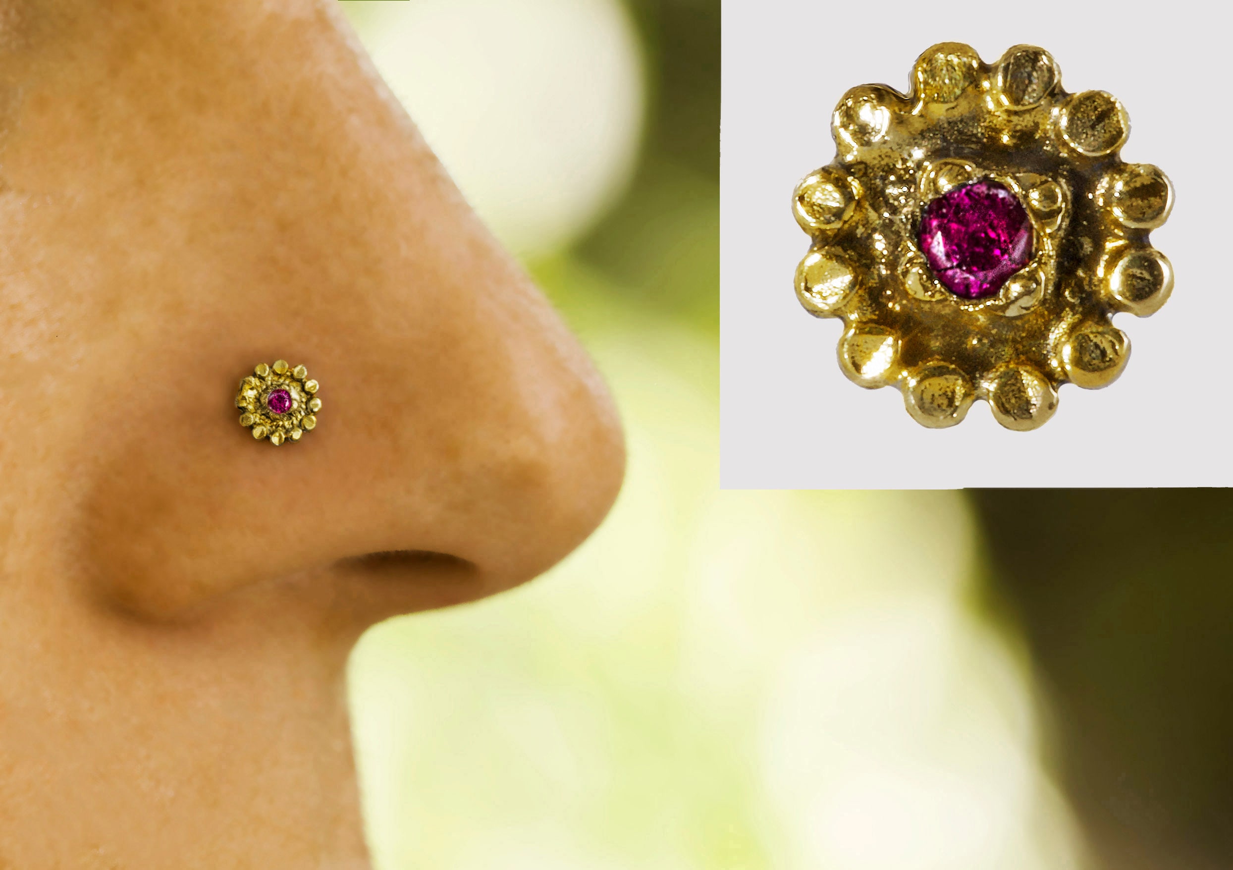 Genuine Ruby Nose Stud 14k Solid Yellow Gold 22 Gauge 0.6 Mm July Birthstone Bridal Nose Piercing sunflower Nose Ring Etsy Canada