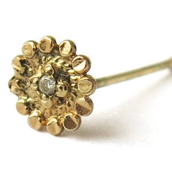 Semental de nariz de girasol de diamante, oro amarillo de 14 k, diamante blanco natural, semental de nariz de calibre 22, semental de nariz nupcial, joyería de nariz de flores