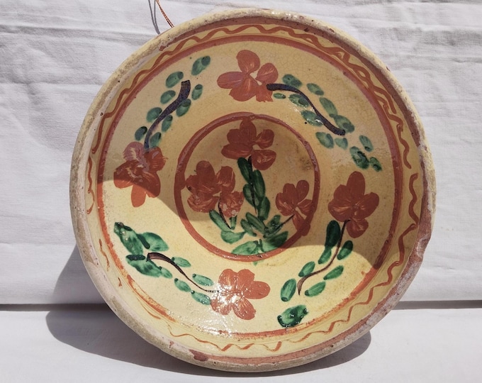 Antique Transylvania Clay Plate 19th century, Folk Traditional Plate