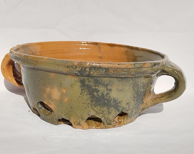 Antique Pottery Strainer - Antique Ceramic Colander - Ceramic Sieve - Country Cottage Chic - Farmhouse Decor