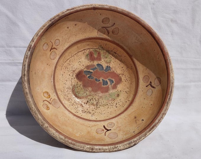 Antique Glazed Traditional Clay Plate, Transylvania Pottery, Folk, Antique Peasant Plate