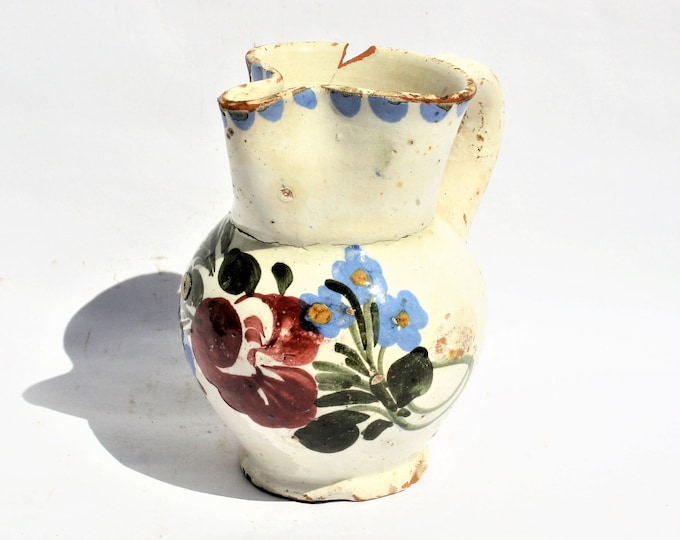 Traditional Folk Pitcher, Folk Bottle, Flower Designed Jug, Faience Jug, Folk Ewer
