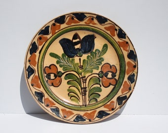 Clay Plate, Transylvania Pottery, Folk, Antique Peasant Plate