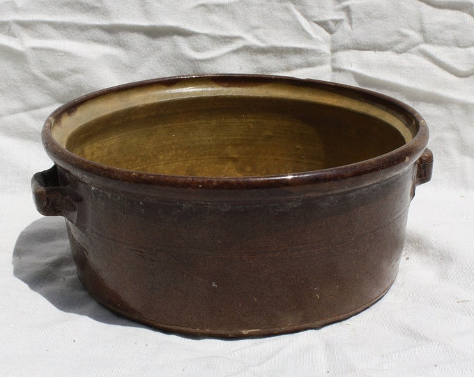 Antique Traditional Folk Farmhouse Stoneware Brown Glazed Antique Bowl, Folk Hungarian Pottery