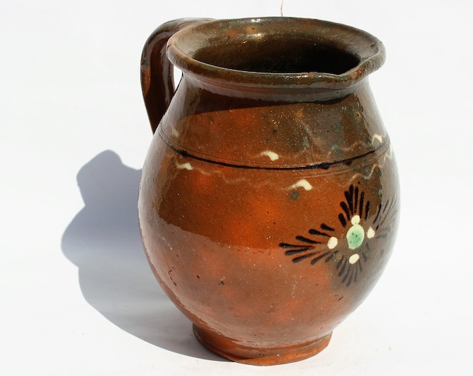 Traditional Jug, Terracotta milk Jug, Folk Pitcher, Vintage Ewer, Ceramic Pitcher, Ceramic Potter, Milk Bowl