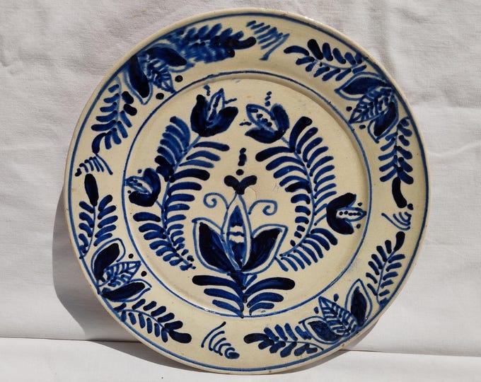 Antique Blue Traditional Transylvania Plate, Folk Designed Korond Plate