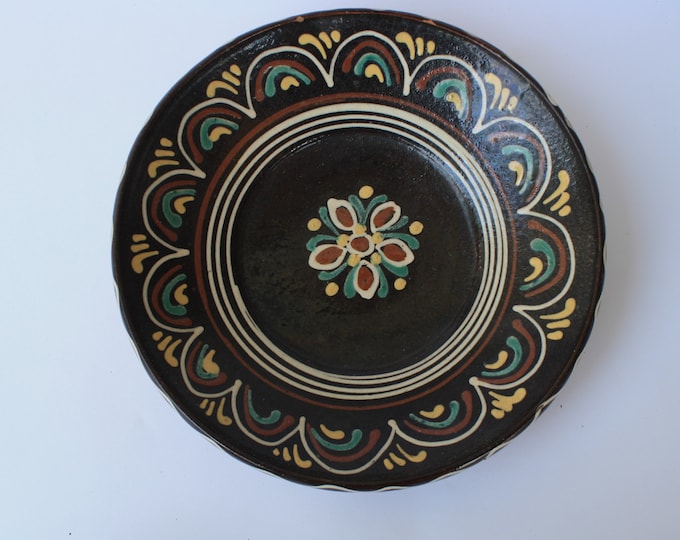 Clay Plate, Hungarian Pottery, Folk, Antique Peasant Plate