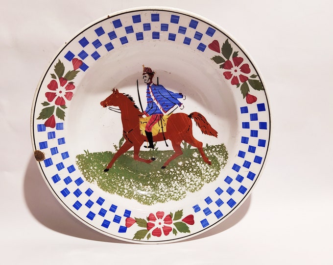 Rare Telkibanya Hussar Plate, Hungarian Pottery, Folk, Antique Peasant Plate
