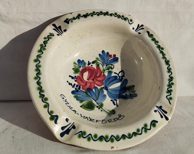 Traditional Folk Ceramic Ashtray, Hungarian Vintage Pottery