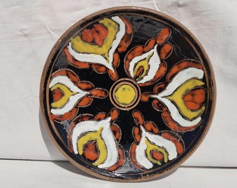 Antique Traditional Folk Countrystyle Decoration Art Ceramic Clay Plate, Vintage Pottery, Folk Plate, Peasant Plate