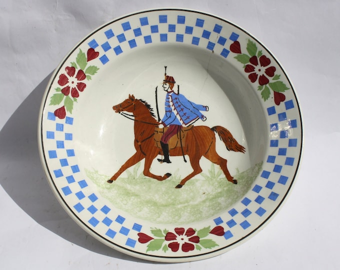 Rare Folk Hussar Plate, Hungarian Pottery, Folk, Antique Peasant Plate