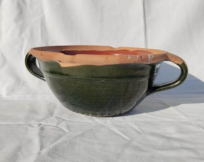 Vintage Green Glazed Colander, Clay Vessel, Ceramic Strainer, Paste Filter
