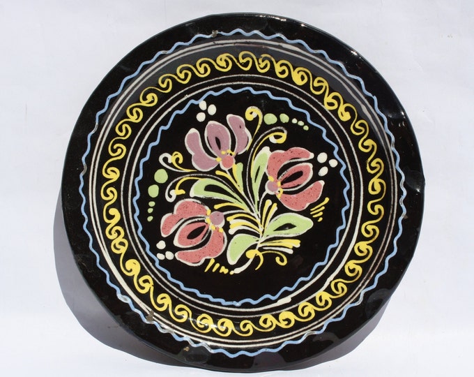 Traditional Hungarian Folk Pottery Plate, Vintage Peasant Flower Plate