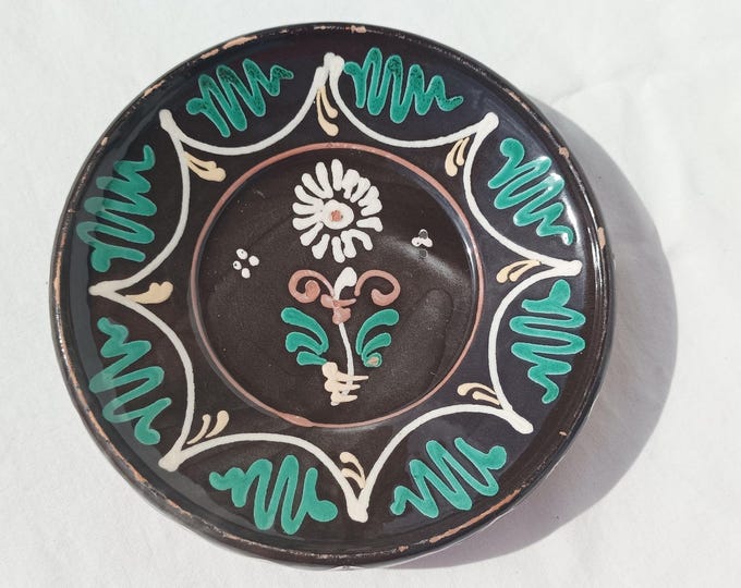 Antique Traditional Hungary Clay Plate, Folk Pottery, Antique Peasant Plate