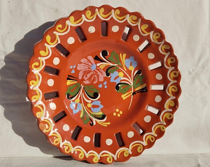 Reticulated Brown Flower Design Plate, Handpainted Wall Plate, Light Green Wall Hanging, Kitchen Decoration, Rare Wall Hanging Plate