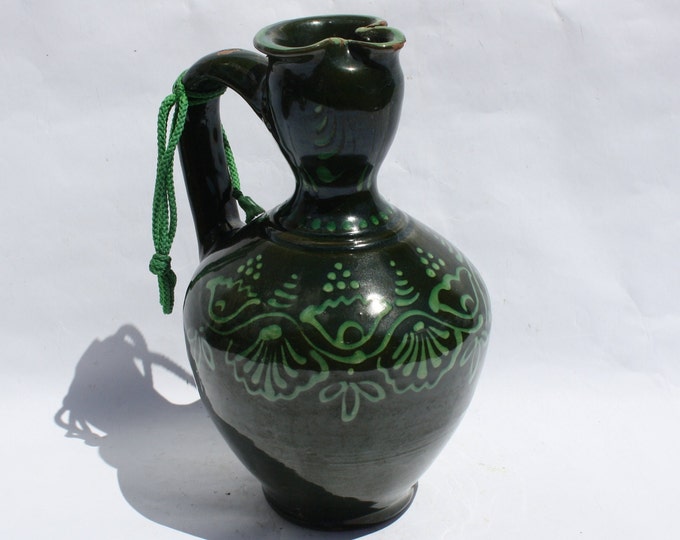 Traditional Hungarian Folk Ceramic Pitcher, Traditional Little Stoneware Water Jug