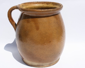 Antique Brown Glazed Stoneware Pitcher: Hungarian Folk Pottery