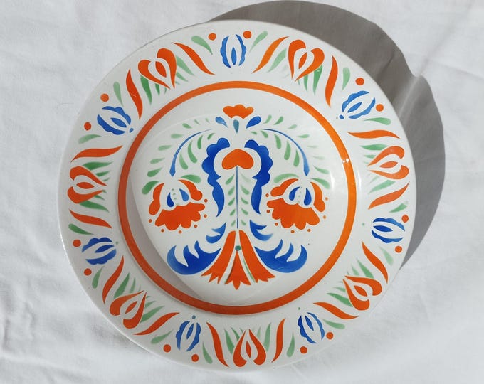 Traditional Hungarian Folk Pottery Plate, Vintage Peasant Flower Plate