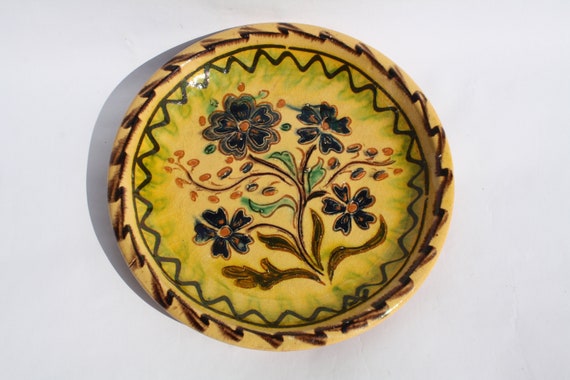 Clay Plate Flower Plate Transylvania Pottery Folk Antique Peasant Plate