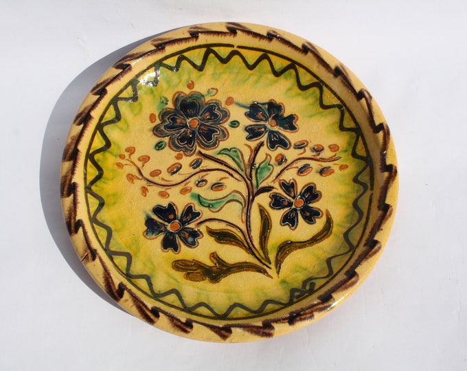 Clay Plate, Transylvania Pottery, Folk, Antique Peasant Plate