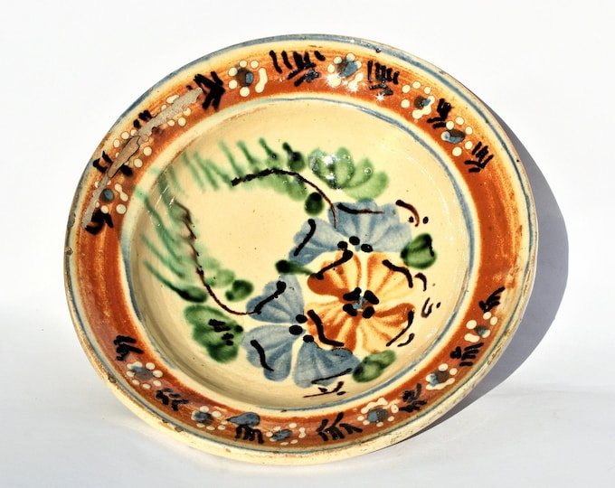 Traditional Antique Clay Plate, Transylvania Pottery, Folk, Antique Peasant Plate