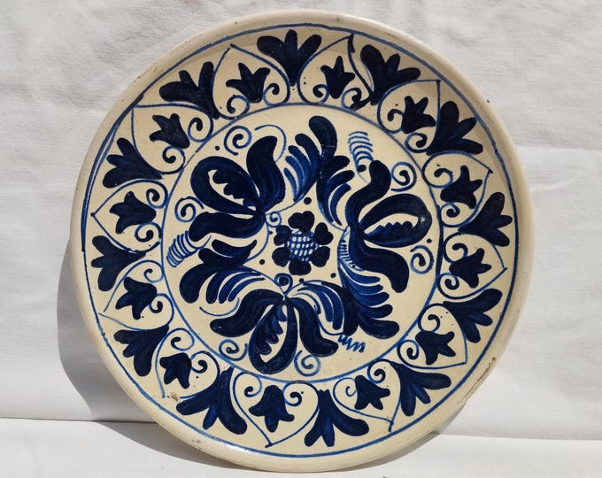 Antique Blue Traditional Transylvania Plate, Folk Designed Korond Plate