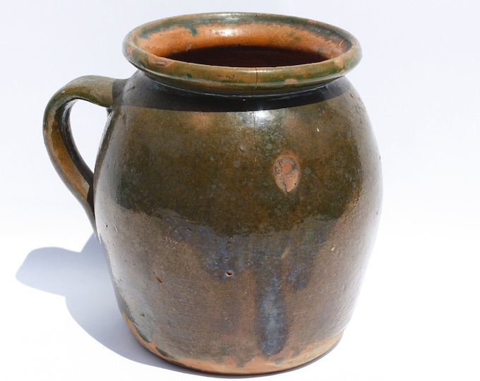 Stoneware Rare Folk Glazed Pitcher, Huge Folk Pitcher, Vintage Ewer, Ceramic Pitcher, Ceramic Pottery
