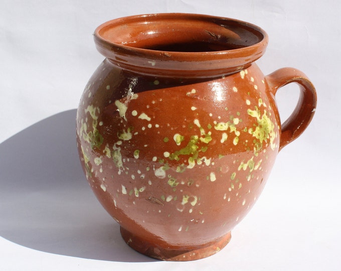 Antique Folk Traditional Splashed Glazed Milk Pitcher, Stoneware Jug