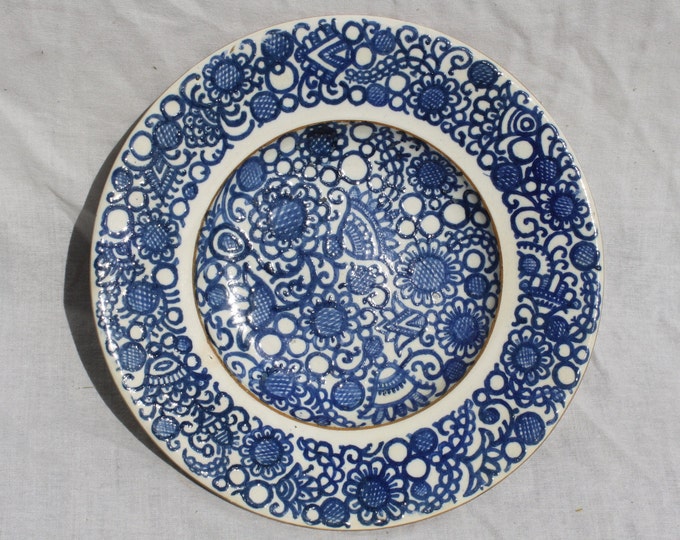 Antique Blue Traditional Folk Plate, Folk Designed Plate