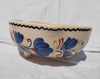 Vintage White Glazed Colander Fruit Washer, Hungarian Flower Decorated Vessel, Ceramic Strainer, Paste Filter