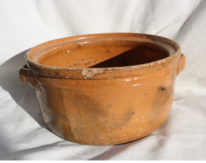 Antique Traditional Folk Farmhouse Stoneware Brown Glazed Antique Heavy Bowl, Folk Hungarian Pottery