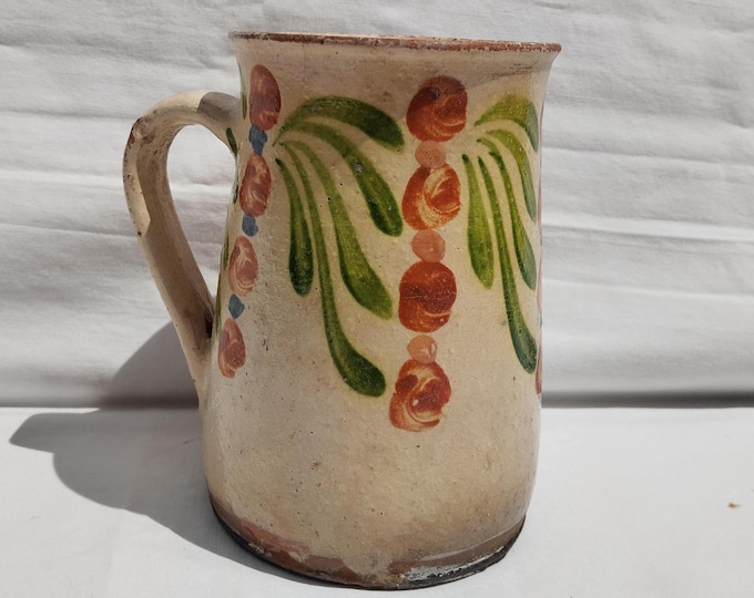 Traditional Folk Red Dotted White Milk Jug Folk Jar, Folk Dotted Bottle, Handpainted Jug, Faience Jug, Folk Ewer, White - Green - RedMug