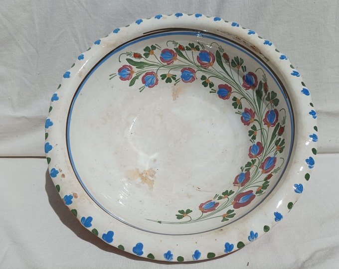 Antique Huge Traditional Hungarian Folk Fruit Bowl, Flower Motif Bowl