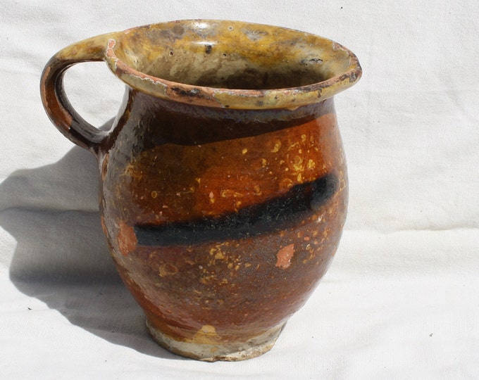 Folk Traditional Brown Pitcher, Antique Stoneware Salt Glazed Ewer, Ceramic Pitcher, Ceramic Pottery