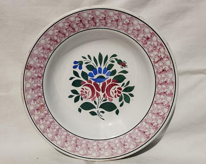 Antique Traditional Wilhelmsburg Plate, Hungarian Pottery, Folk, Antique Peasant Plate, Flower Plate