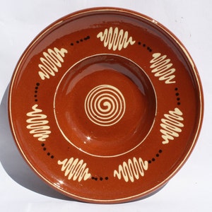 Ochre Yellow Ceramic Plate, Hungarian Traditional Pottery Clay Plate, Oak Leaf Design, Antique Peasant Plate